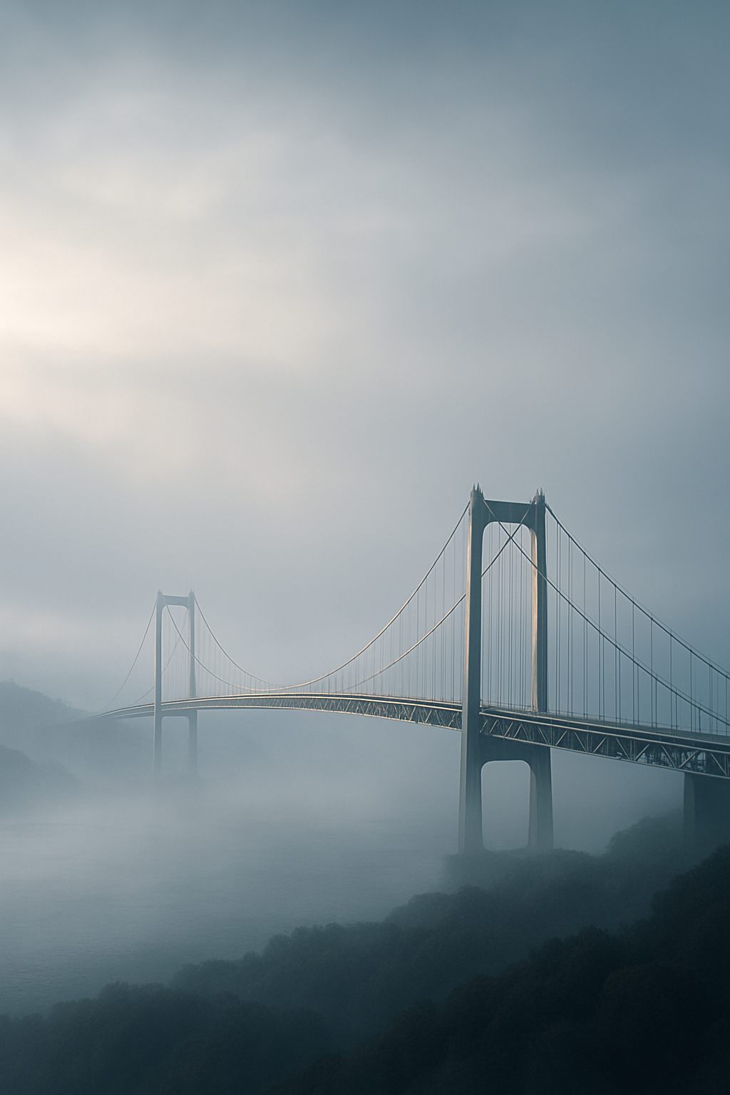 brücke mit nebel und seitlicher entfernter ansicht